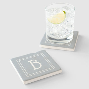 Dessous-de-verre En Pierre Initiale Bleue et Blanche Monogrammée de Ferme Mod