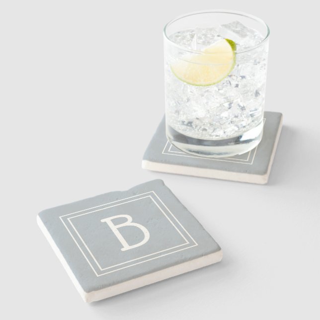 Dessous-de-verre En Pierre Initiale Bleue et Blanche Monogrammée de Ferme Mod (Côté)