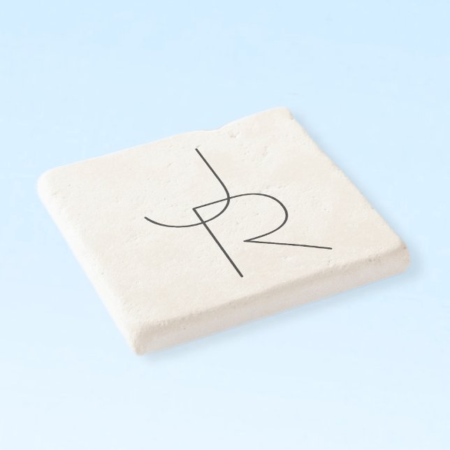 Dessous-de-verre En Pierre Initiales de chevauchement modernes 2 | Noir en bl (Créateur téléchargé)