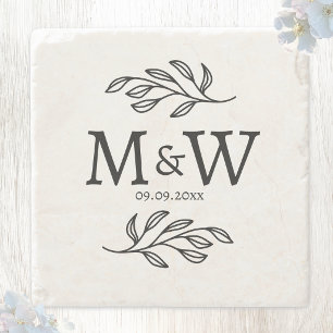 Dessous-de-verre En Pierre Initiales de monogramme de couple de mariage Date