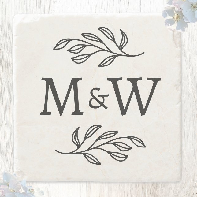 Dessous-de-verre En Pierre Initiales de monogramme de couple de mariage Éléga (Wedding couple monogram initials coaster)