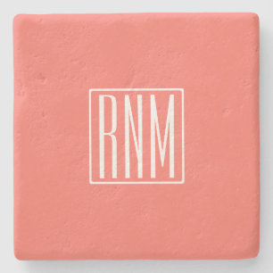 Dessous-de-verre En Pierre Initiales Monogramme Blanc Sur Corail