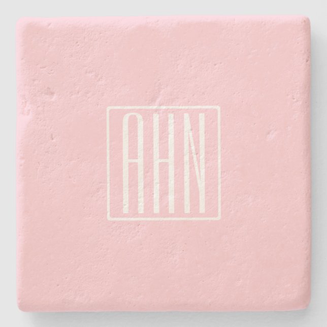 Dessous-de-verre En Pierre Initiales Monogramme | Blanc Sur Rose Clair (Devant)