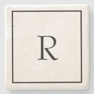 Dessous-de-verre En Pierre Initiales Monogrammes Nom personnalisé Noir Blanc