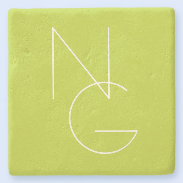 Dessous-de-verre En Pierre Initiales superposées Modernes 2 | Vert Citron (Créateur téléchargé)