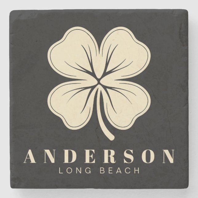 Dessous-de-verre En Pierre Irlandais Lucky Four Leaf Clover avec nom noir (Devant)