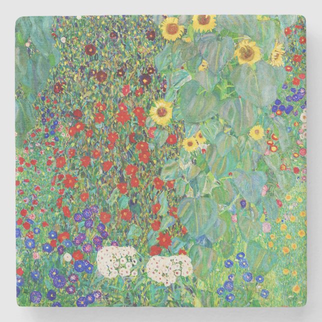 Dessous-de-verre En Pierre Jardin Agricole Gustav Klimt Avec Peinture De Fleu (Devant)