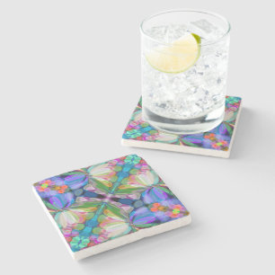 Dessous-de-verre En Pierre Jardin de Fleur sauvage de libellules Abstrait Flo
