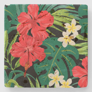 Dessous-de-verre En Pierre Jardin de fleurs d'hibiscus luna hawaïen - Rouge e