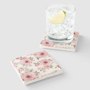 Dessous-de-verre En Pierre Jardin de roses rose floral aquarelle botanique ro
