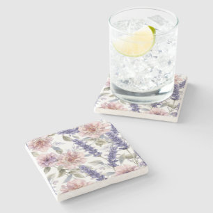 Dessous-de-verre En Pierre Jardin floral aquarelle pivoine lavande
