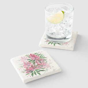 Dessous-de-verre En Pierre Jardin rose Floral Aquarelle Art