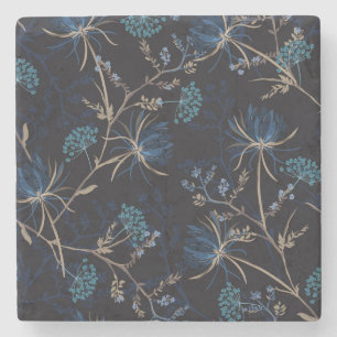 Dessous-de-verre En Pierre Jardin sombre : Floral bleu monotone