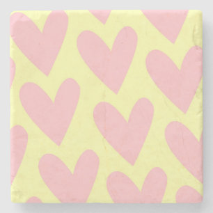 Dessous-de-verre En Pierre Jaune rose mignon Coeur simple Motif Y2K