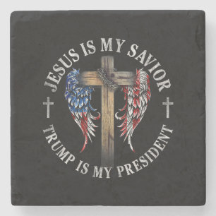 Dessous-de-verre En Pierre Jésus est mon sauveur Trump est mon président 2024