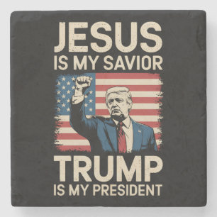 Dessous-de-verre En Pierre Jésus est mon sauveur Trump est mon président 47 É