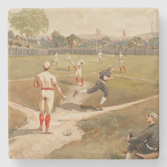 Dessous-de-verre En Pierre Jeu de baseball vintage des années 1800 (Devant)