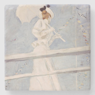 Dessous-de-verre En Pierre Jeune femme avec un parasol sur une jetée