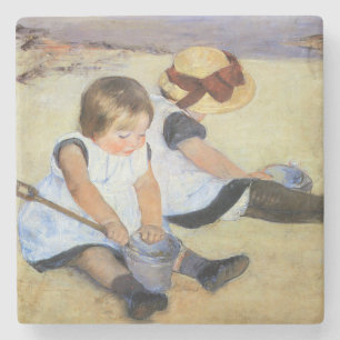 Dessous-de-verre En Pierre Jeunes enfants jouant sur la plage (Mary Cassatt)