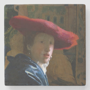 Dessous-de-verre En Pierre Johannes Vermeer - Fille avec un Casquette rouge