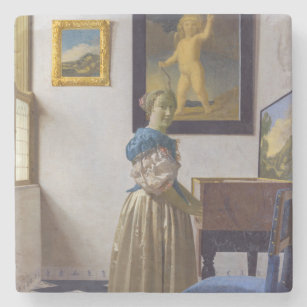 Dessous-de-verre En Pierre Johannes Vermeer - Lady debout dans une virginale