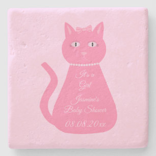 Dessous-de-verre En Pierre Joli bébé rose fille chat Baby shower personnalisé