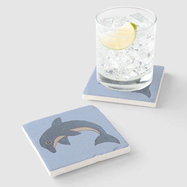 Dessous-de-verre En Pierre Joli bleu blanc Suming Dolphin Cool Swirl oeil (Côté)