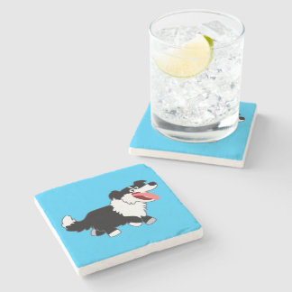 Dessous-de-verre En Pierre Joli Cartoon Bordure Collie Dessous de verre en pi