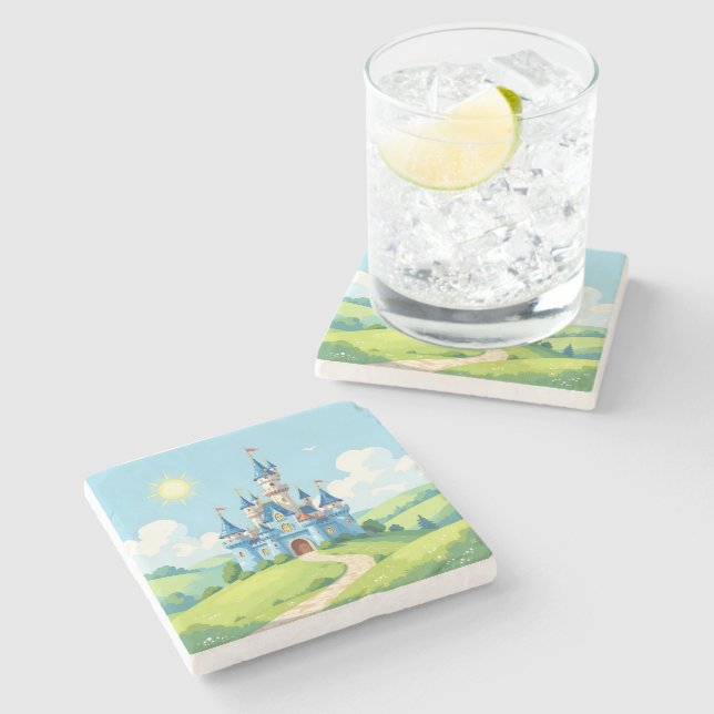 Dessous-de-verre En Pierre Joli château bleu et blanc (Côté)