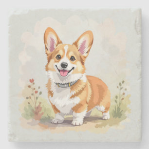 Dessous-de-verre En Pierre Joli chien Pembroke Welsh Corgi rouge