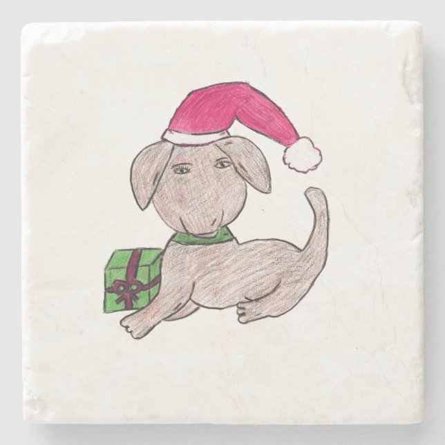 Dessous-de-verre En Pierre Joli chiot de Noël (Devant)