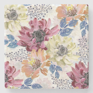 Dessous-de-verre En Pierre Joli chrysanthème rose Vintage