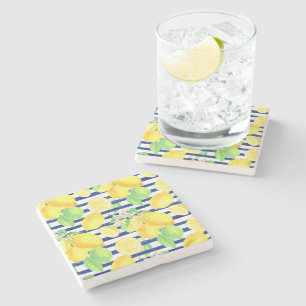 Dessous-de-verre En Pierre Joli citrons aquarelle sur bandes bleues