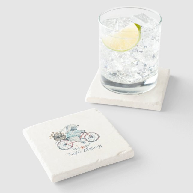 Dessous-de-verre En Pierre Joli lapin de Pâques à vélo (Côté)