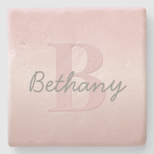 Dessous-de-verre En Pierre Joli monogramme rose personnalisable & écriture de
