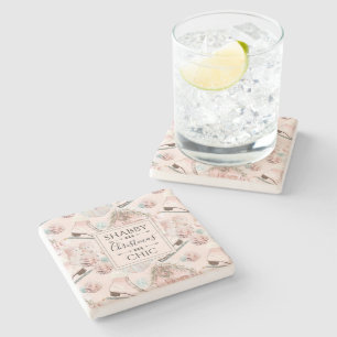 Dessous-de-verre En Pierre Joli Motif de Noël rose Chic Shabby