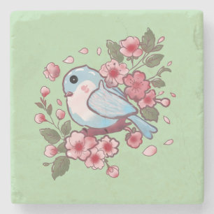 Dessous-de-verre En Pierre Joli oiseau bleu de printemps et aquarelle de fleu