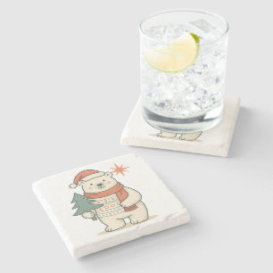 Dessous-de-verre En Pierre Joli ours polaire de Noël scandinave en hiver