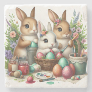 Dessous-de-verre En Pierre Jolie fête de peinture de Pâques Bunny/Printemps
