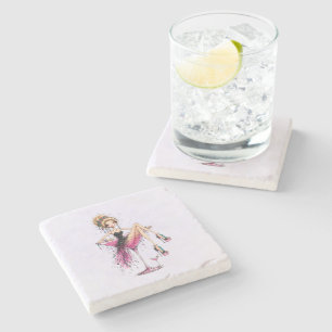 Dessous-de-verre En Pierre Jolie fille aguicheuse dans un verre à Martini