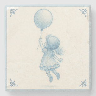 Dessous-de-verre En Pierre Jolie fille fantaisiste bleu pastel rétro avec bal