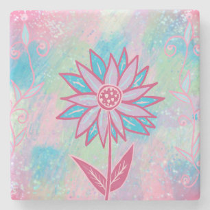 Dessous-de-verre En Pierre Jolie fleur pastel dessinée à la main