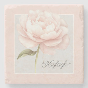 Dessous-de-verre En Pierre Jolie Fleur Rose Rose Blanche Personnalisée