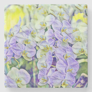 Dessous-de-verre En Pierre Jolie orchidée jaune violet fleurs aquarelle