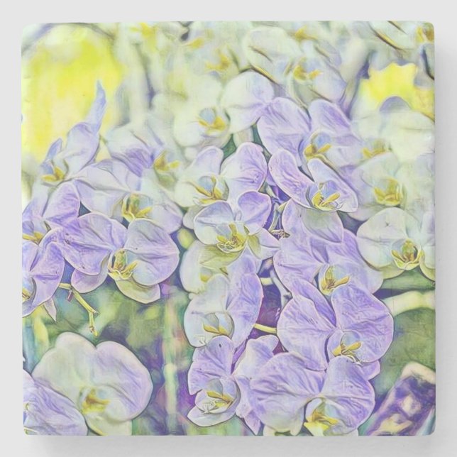 Dessous-de-verre En Pierre Jolie orchidée jaune violet fleurs aquarelle (Devant)