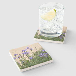 Dessous-de-verre En Pierre Jolies Iris Bleus Floraux