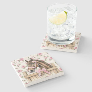 Dessous-de-verre En Pierre Jolies Roses Roses Cheval Noël