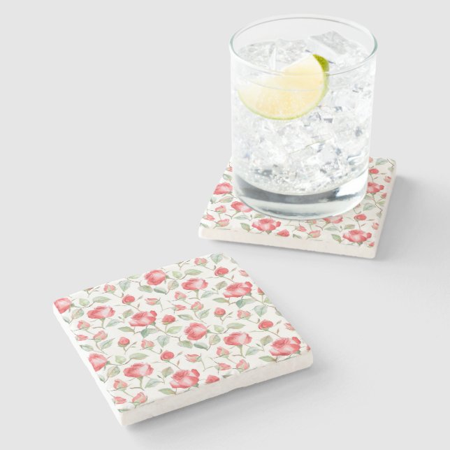 Dessous-de-verre En Pierre Jolies Roses Rouges  (Côté)