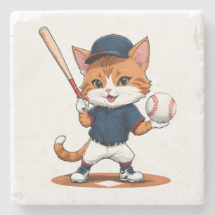 Dessous-de-verre En Pierre Joueur de baseball chat