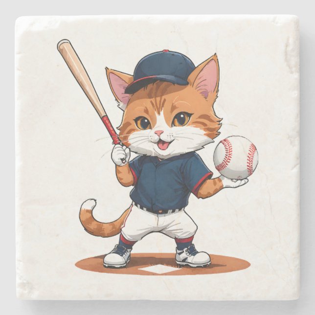 Dessous-de-verre En Pierre Joueur de baseball chat (Devant)